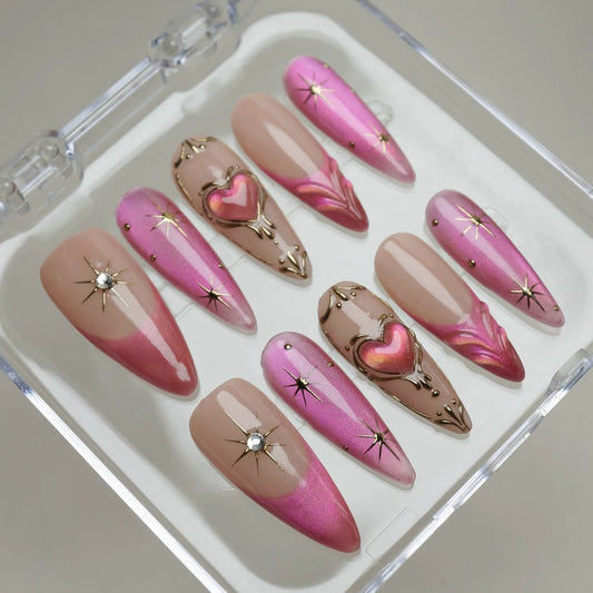 Starlit Heart press-on nails on hand – Donailsart