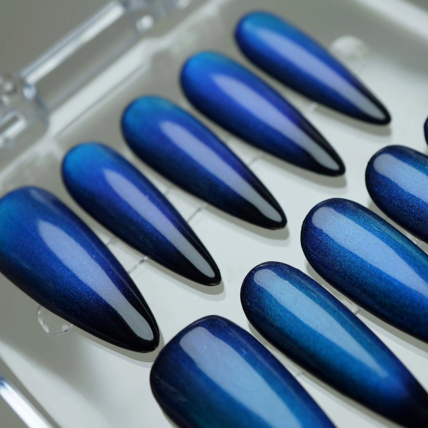 YU11 | Teal Blue nail art side angle – Donailsart