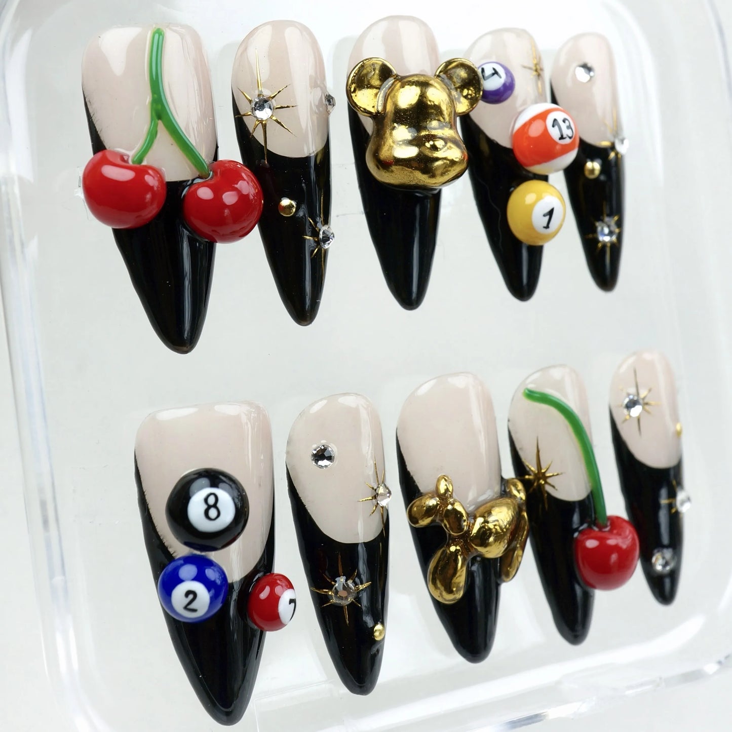 CueCraft press-on nail set product view with unique creative craft-inspired nail art by Donailsart