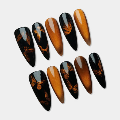 Amber Monarch press-on nail set by Donailsart – amber nail art