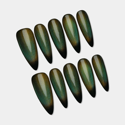 YU07 | Antique Olive press-on nail set by Donailsart – antique olive nail art