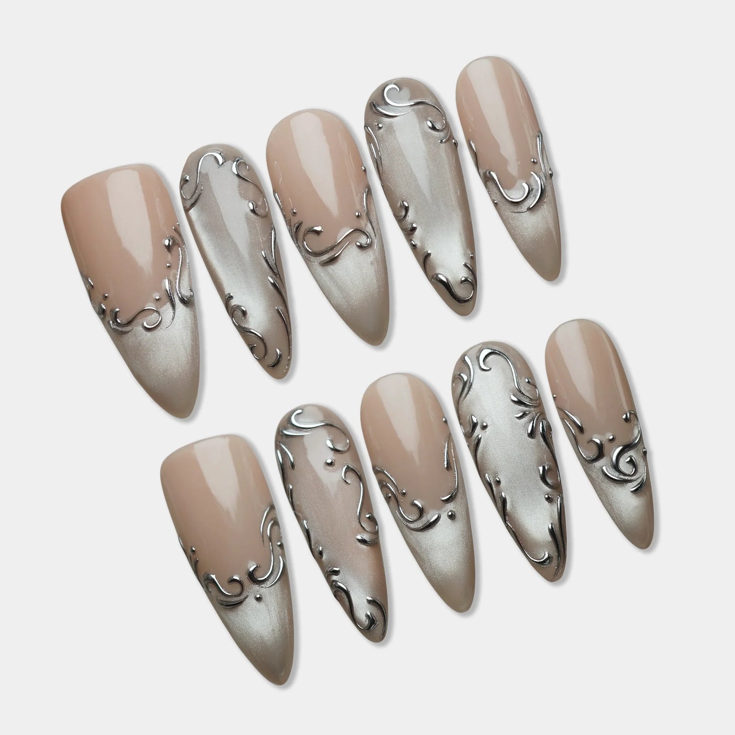 Champagne Drift press-on nail set by Donailsart – champagne shimmer nail art