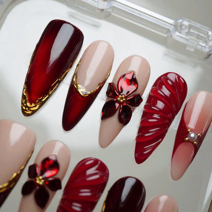 Ruby Poinsettia nail art close-up – Donailsart