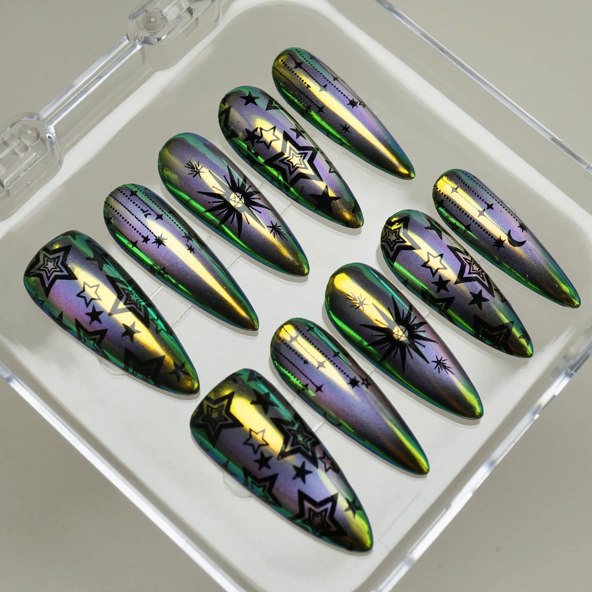 Astral Hex press-on nails on hand – Donailsart