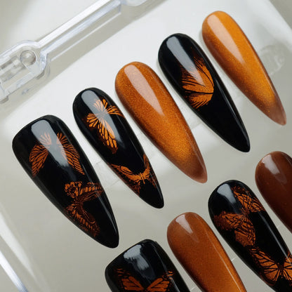 Amber Monarch nail art detail view – Donailsart