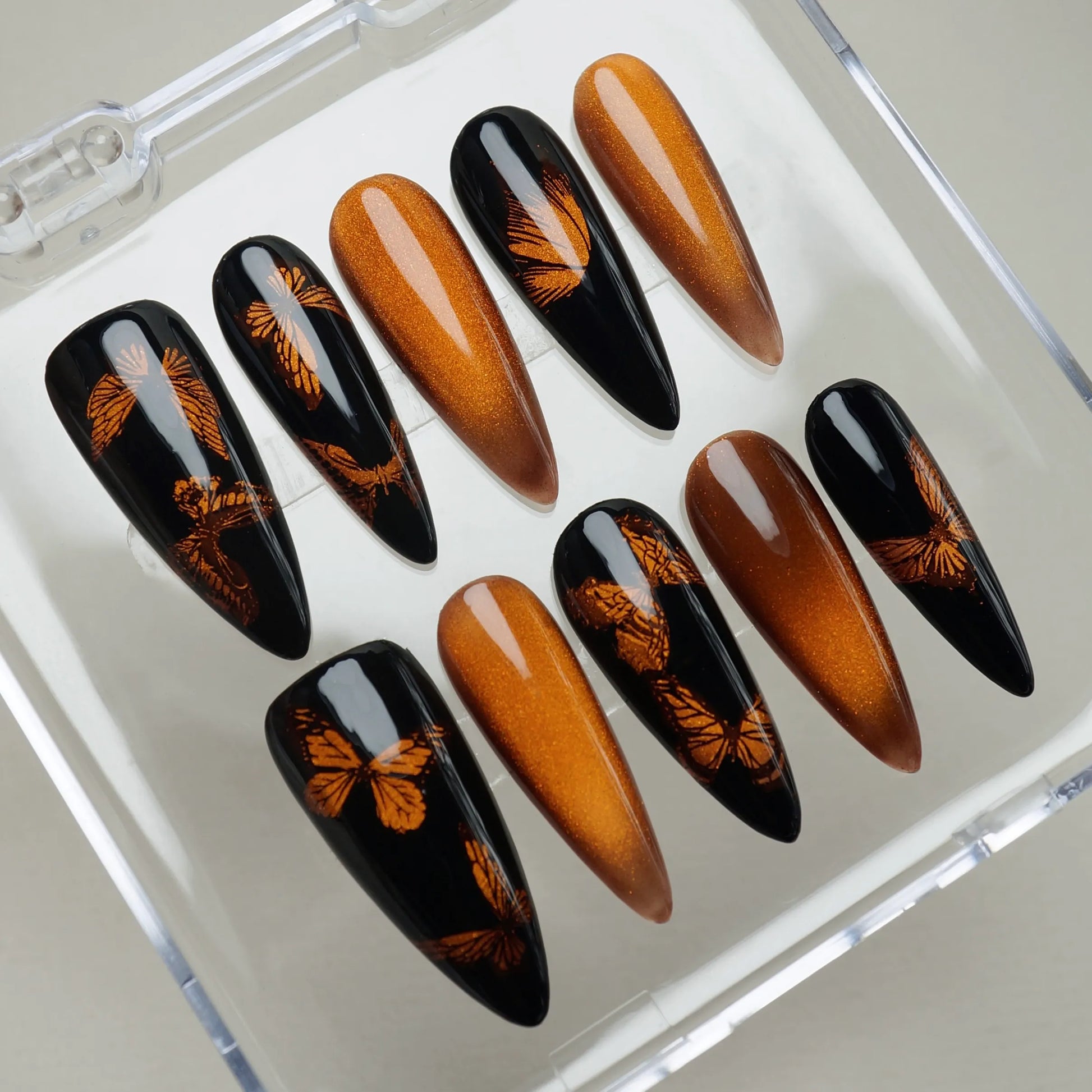 Amber Monarch press-on nails on hand – Donailsart