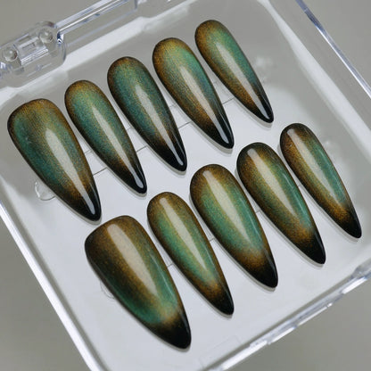 YU07 | Antique Olive press-on nails on hand – Donailsart