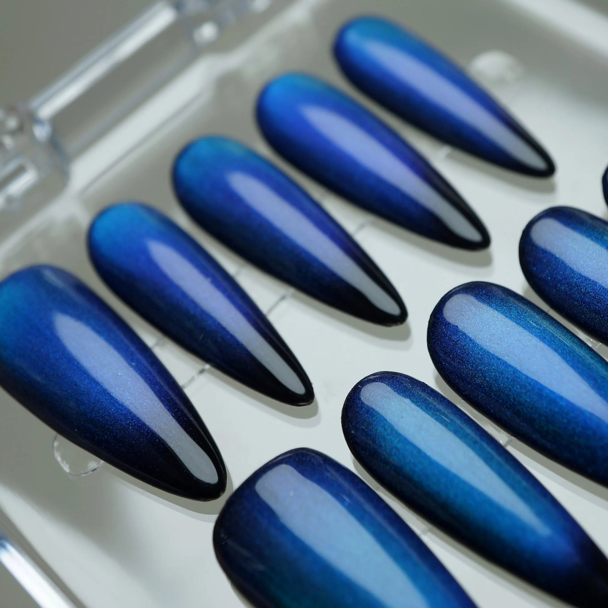YU11 | Teal Blue nail art side angle – Donailsart