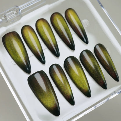 YU08 | Olive Green press-on nails on hand – Donailsart
