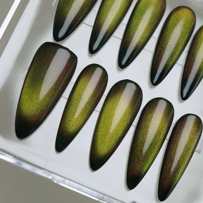 YU08 | Olive Green nail art close-up – Donailsart