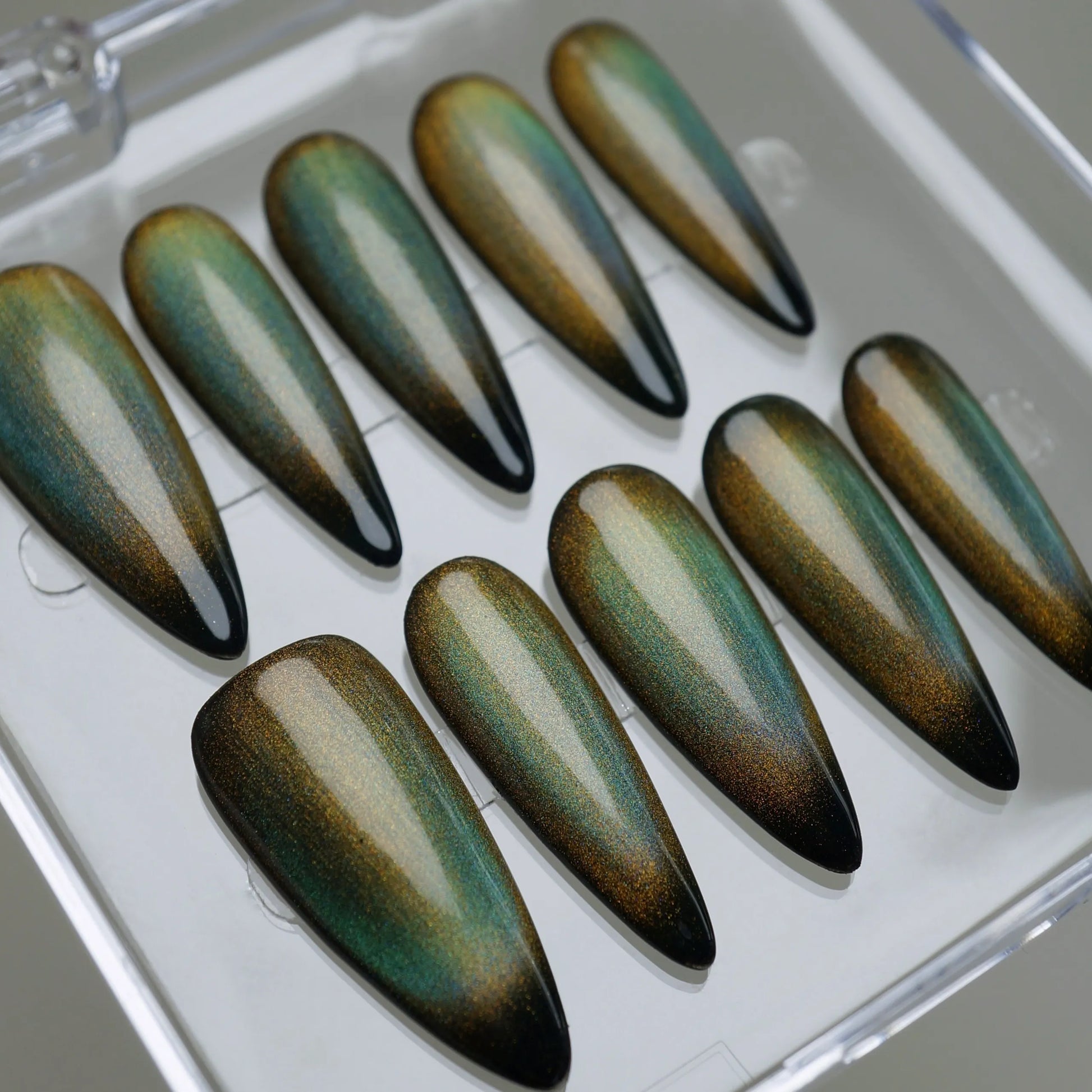 YU07 | Antique Olive nail art detail view – Donailsart