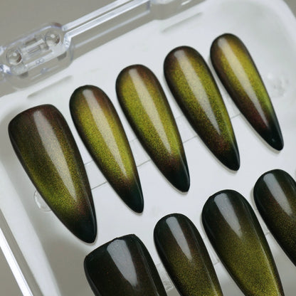 YU08 | Olive Green nail art detail view – Donailsart