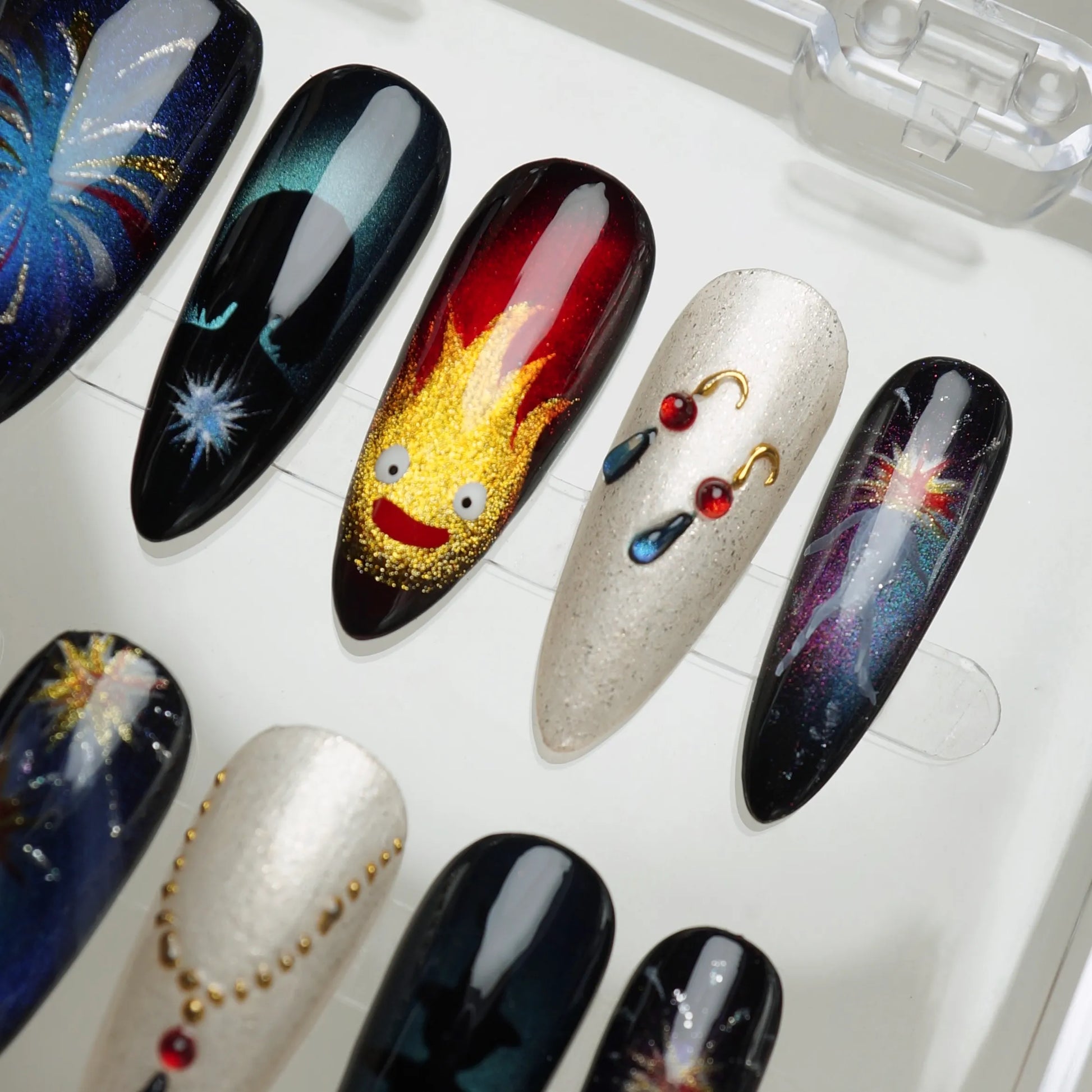 Howl's Moving Castle nail art detail view featuring fantasy sky and enchanted castle scene nail art – Donailsart