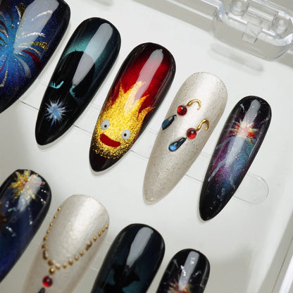 Howl's Moving Castle nail art detail view featuring fantasy sky and enchanted castle scene nail art – Donailsart