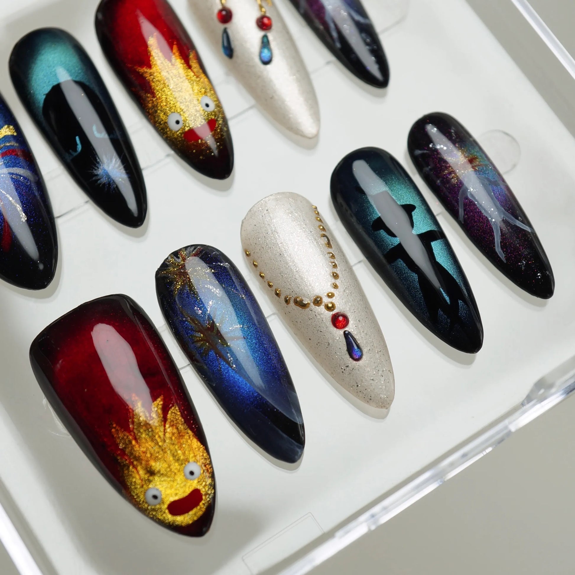 Howl's Moving Castle press-on nail set product view with magical fantasy castle-inspired nail art by Donailsart