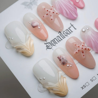 A27 | Pink Taffy Tide nail art detail view featuring glossy pink candy texture and beach shell nail designs – Donailsart