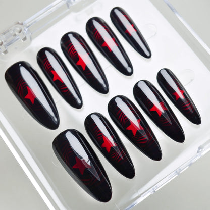 Neural Red press-on nails on display showing the full cybercore dark aesthetic nail art collection – Donailsart