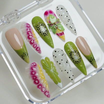 Fruit Static press-on nails on display showing the full vibrant tropical fruit nail art collection – Donailsart