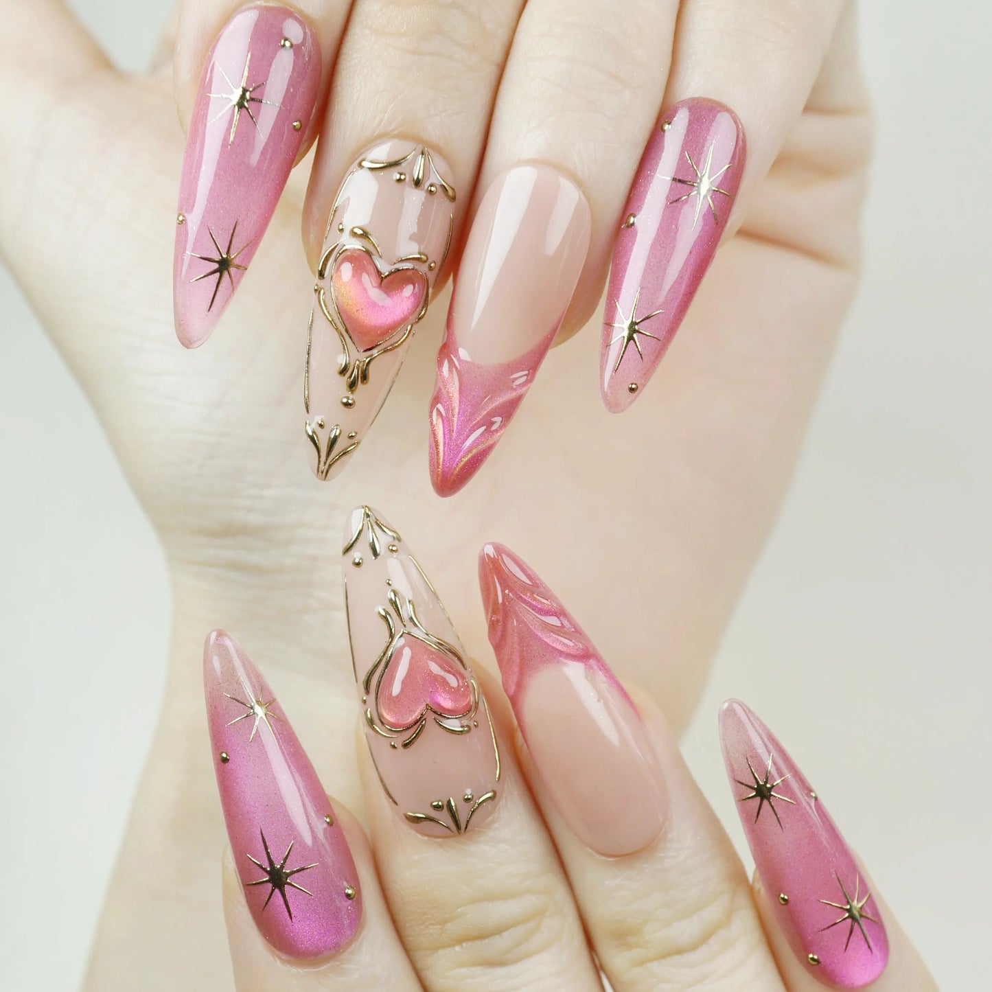 Starlit Heart nail art detail view – Donailsart