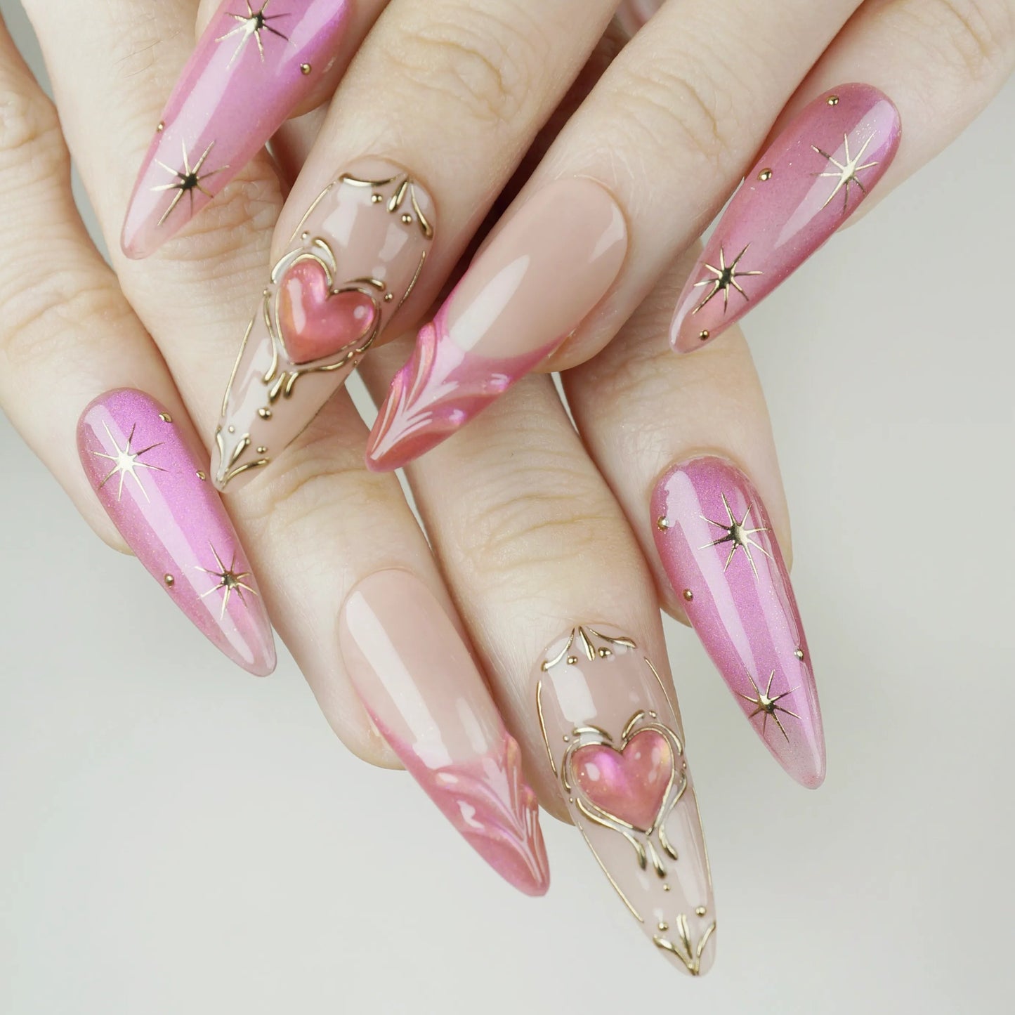 Starlit Heart nail art close-up – Donailsart