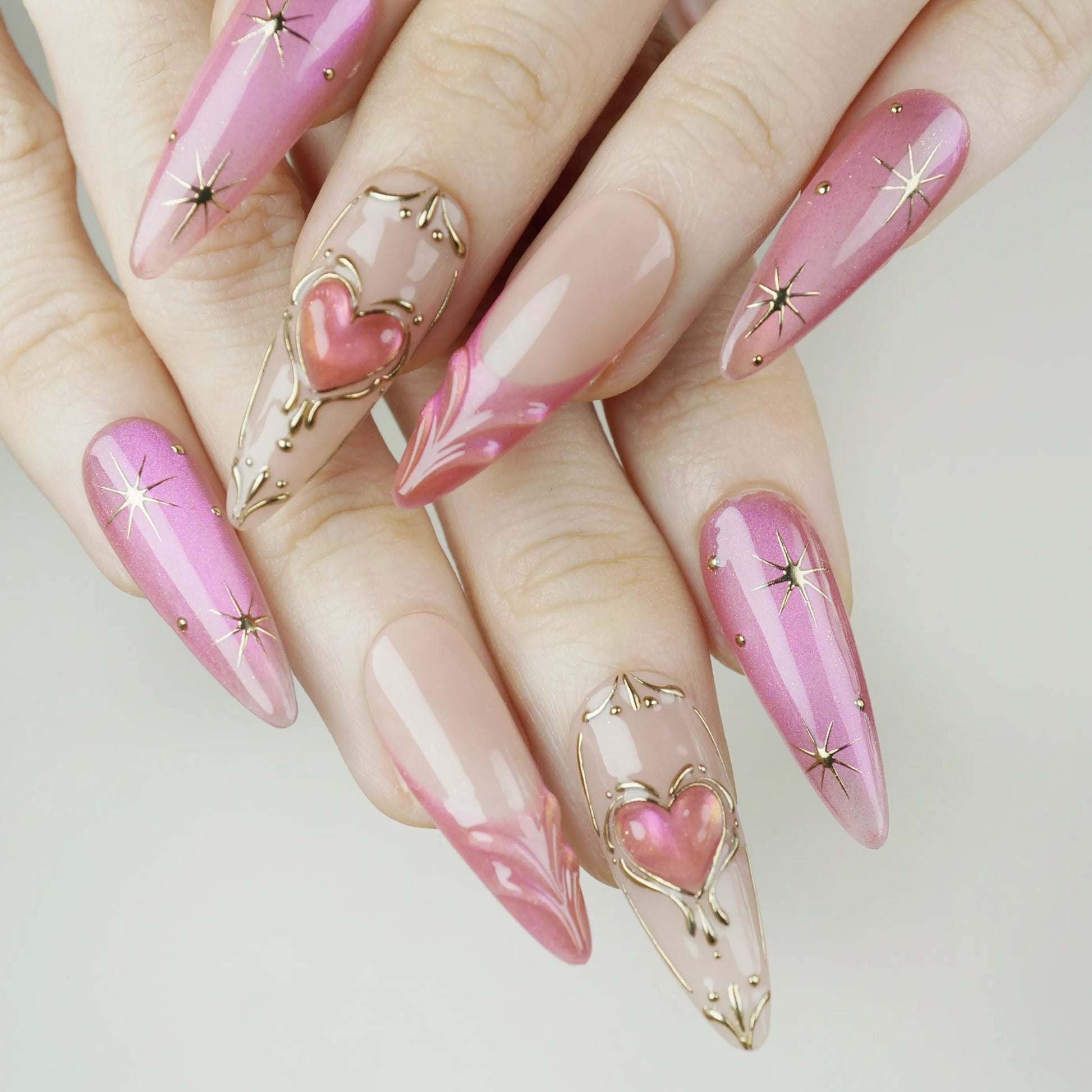 Starlit Heart nail art close-up – Donailsart