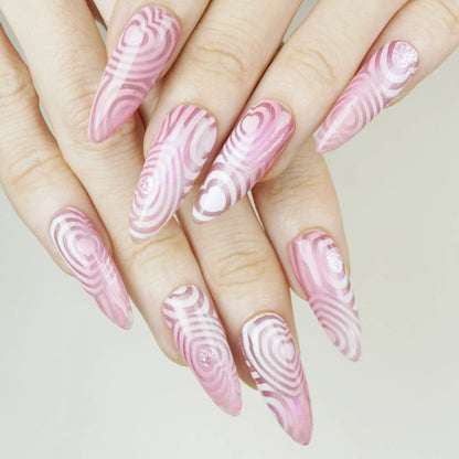 Pink Labyrinth press-on nails on hand – Donailsart