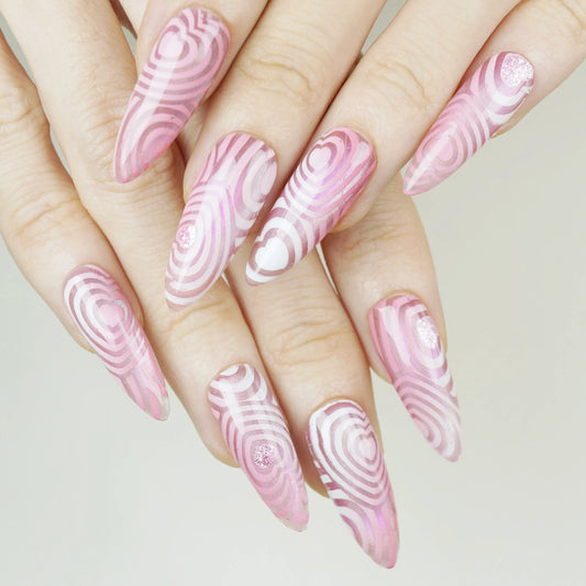 Pink Labyrinth press-on nails on hand – Donailsart