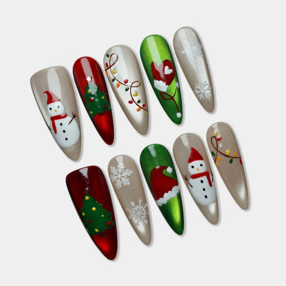 Merry Morning press-on nail set by Donailsart – holiday morning nail art