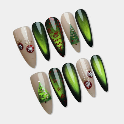 Evergreen Dream press-on nail set by Donailsart – forest green nail art