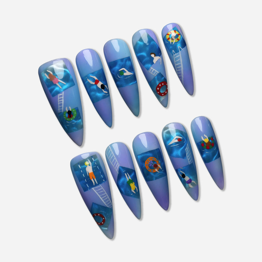 Poolside Daydream shimmer press-on nails
