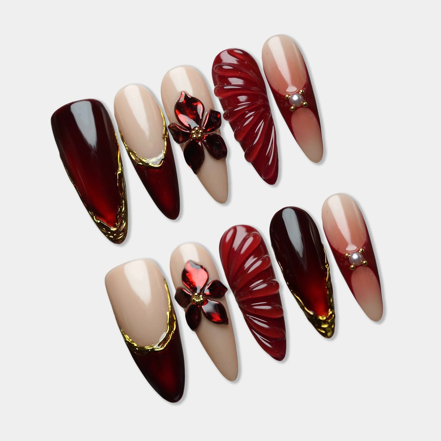 Ruby Poinsettia press-on nail set by Donailsart – ruby red nail art