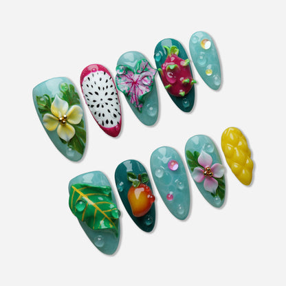 Set of colorful nail art designs on a white background