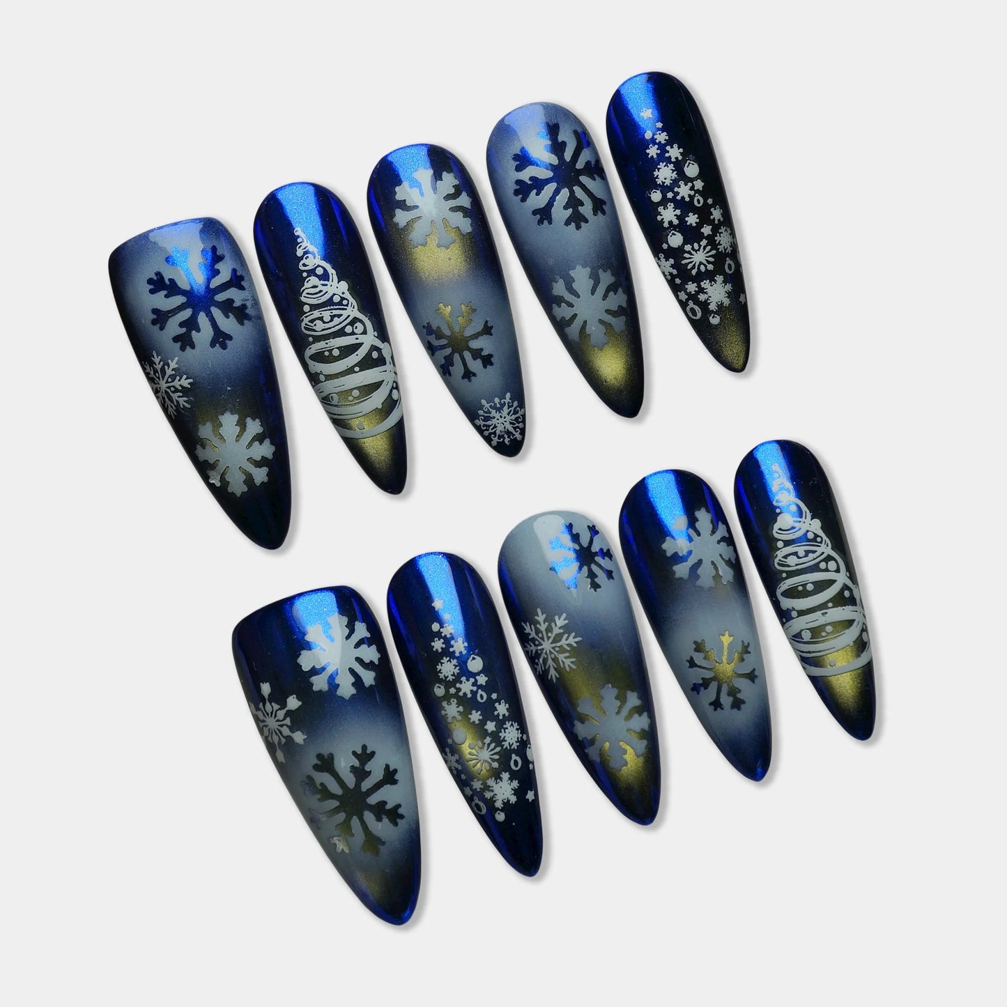 Winter Sonata press-on nail set by Donailsart – winter snowflake nail art